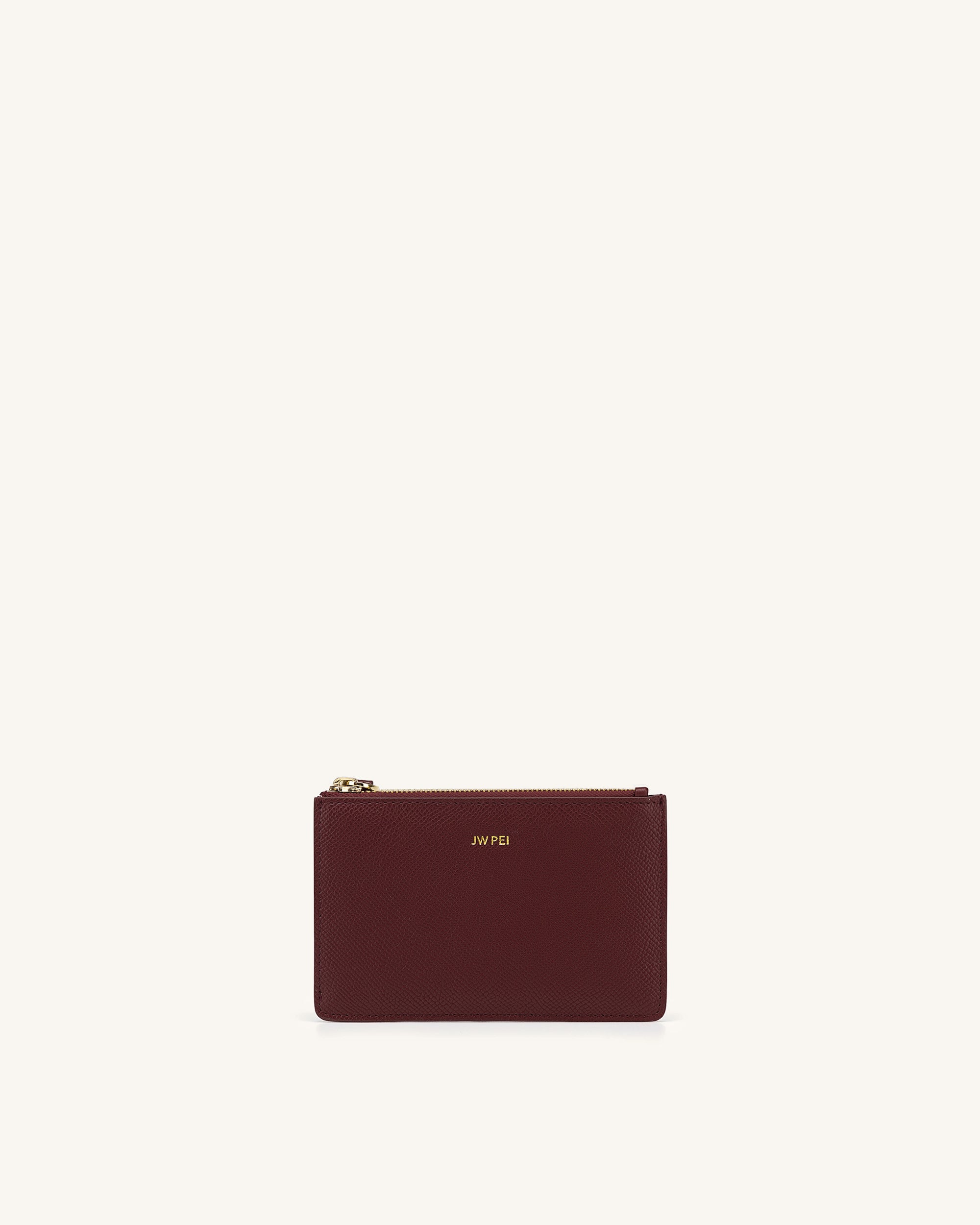 Quinn Zipped Card Holder- Burgundy Grained Vegan Leather