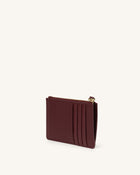 Quinn Zipped Card Holder- Burgundy Grained Vegan Leather