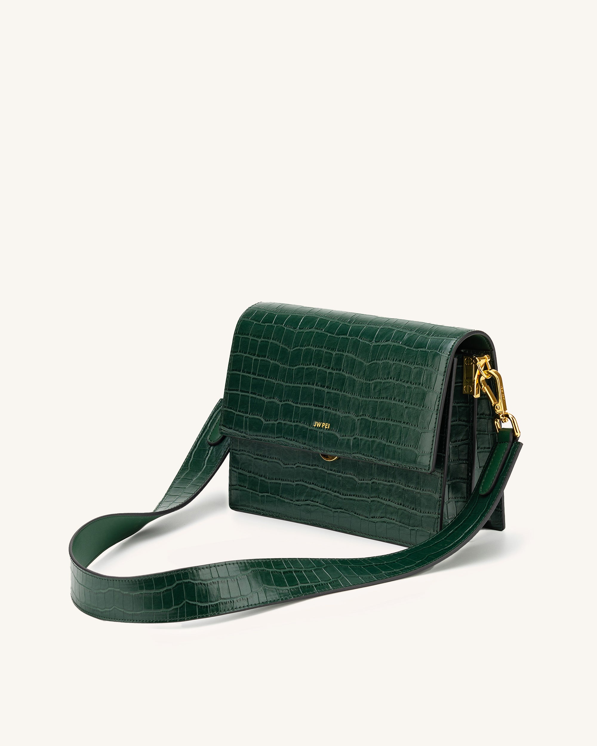 Mini Flap Crossbody - Dark Green Croc