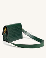 Mini Flap Crossbody - Dark Green Croc