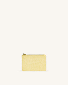 Quinn Zipped Card Holder - Light Yellow Croc