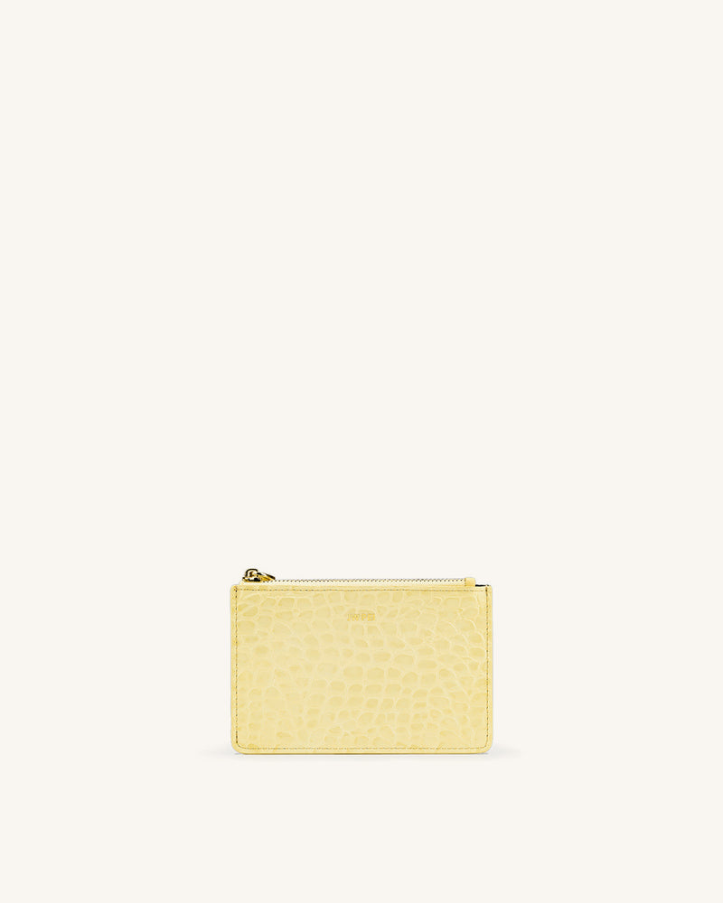 Quinn Zipped Card Holder - Light Yellow Croc