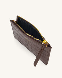 Quinn Zipped Card Holder - Brown Croc