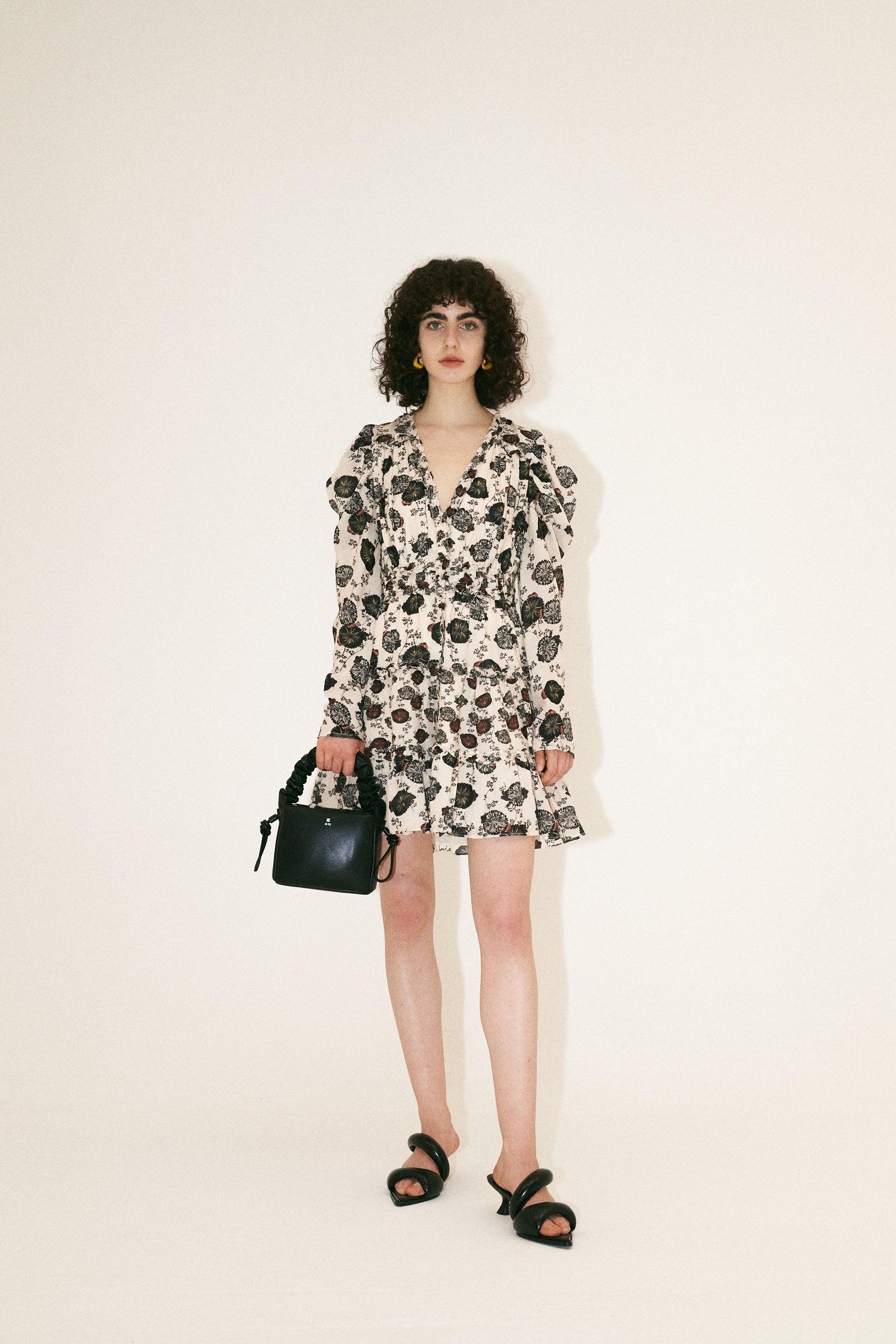 Rylee Pleated Drawstring Top Handle Bag - Black