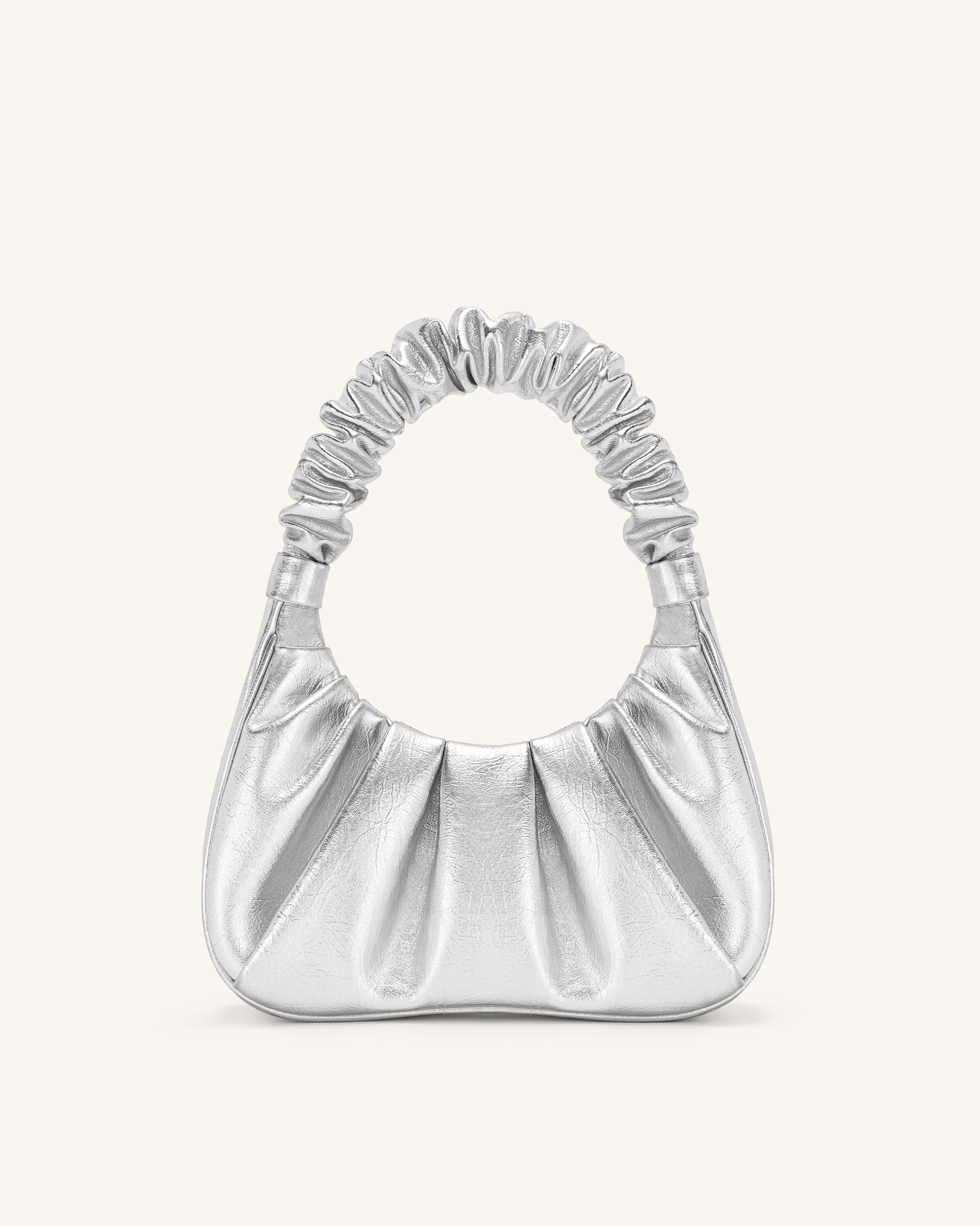 Gabbi Metallic Ruched Hobo Handbag - Silver