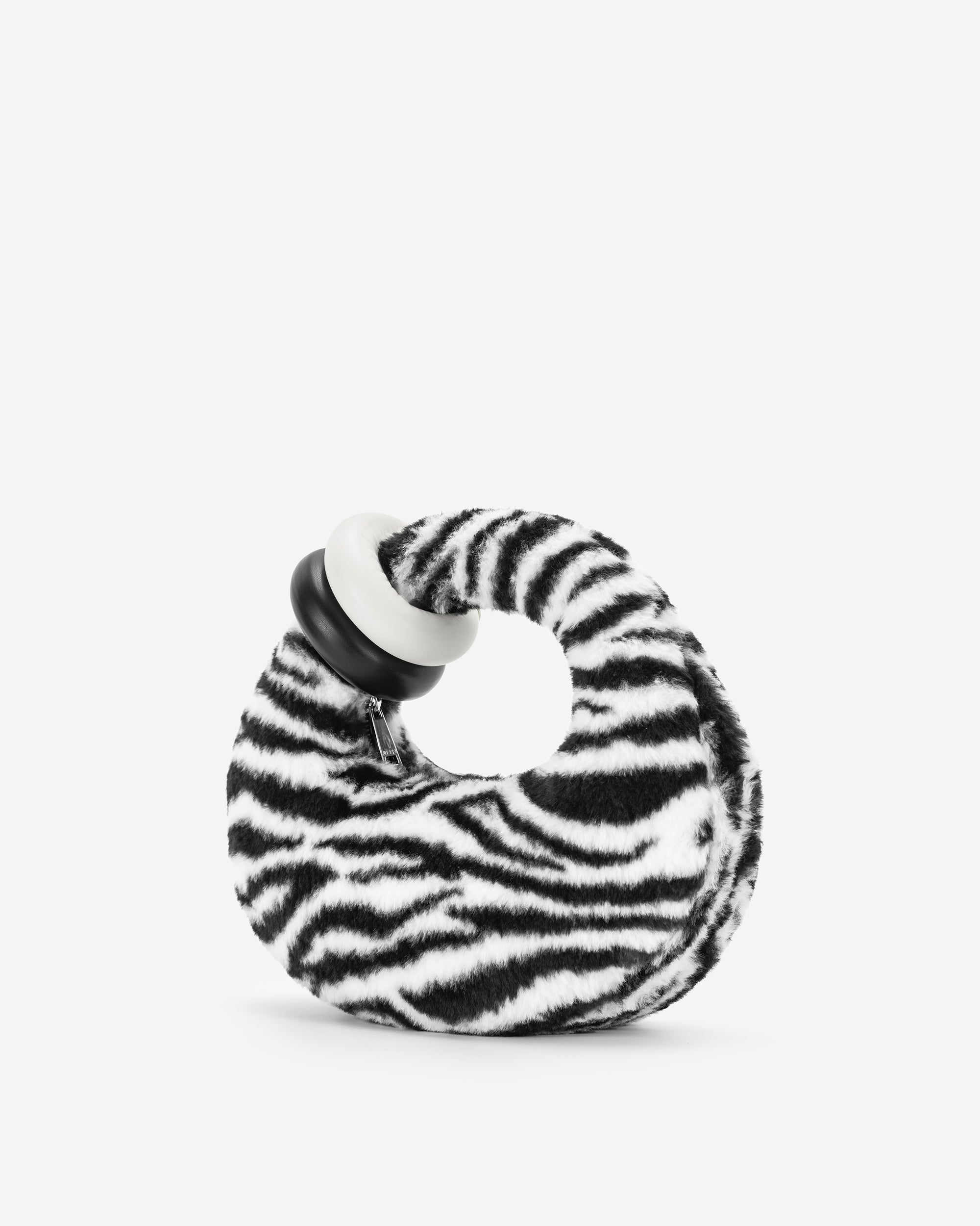 Abacus Zebra Print Faux Fur Top Handle Bag - Black & White