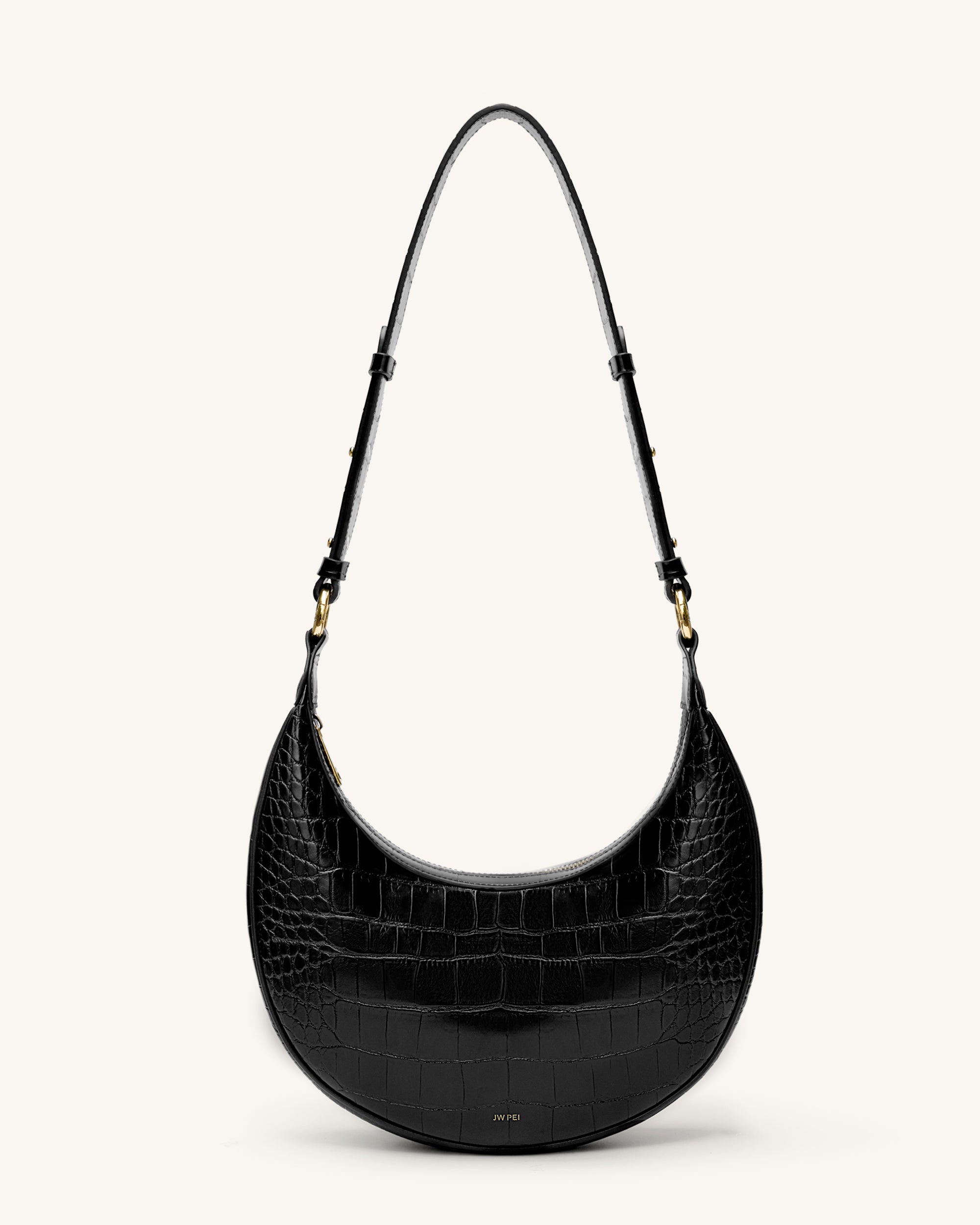 Black croc print shoulder bag hot sale