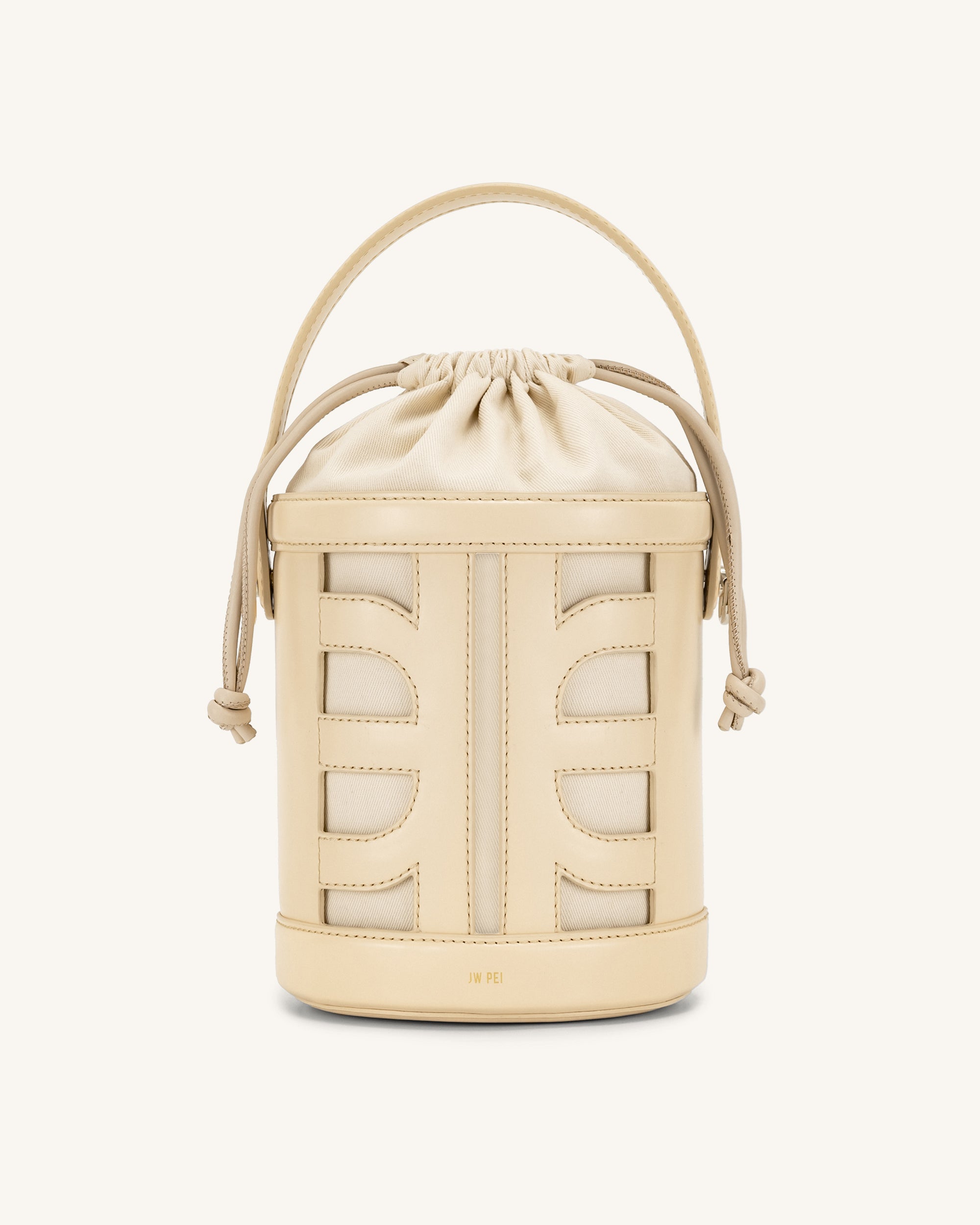 FEI Leather Cutout Bucket Bag - Beige