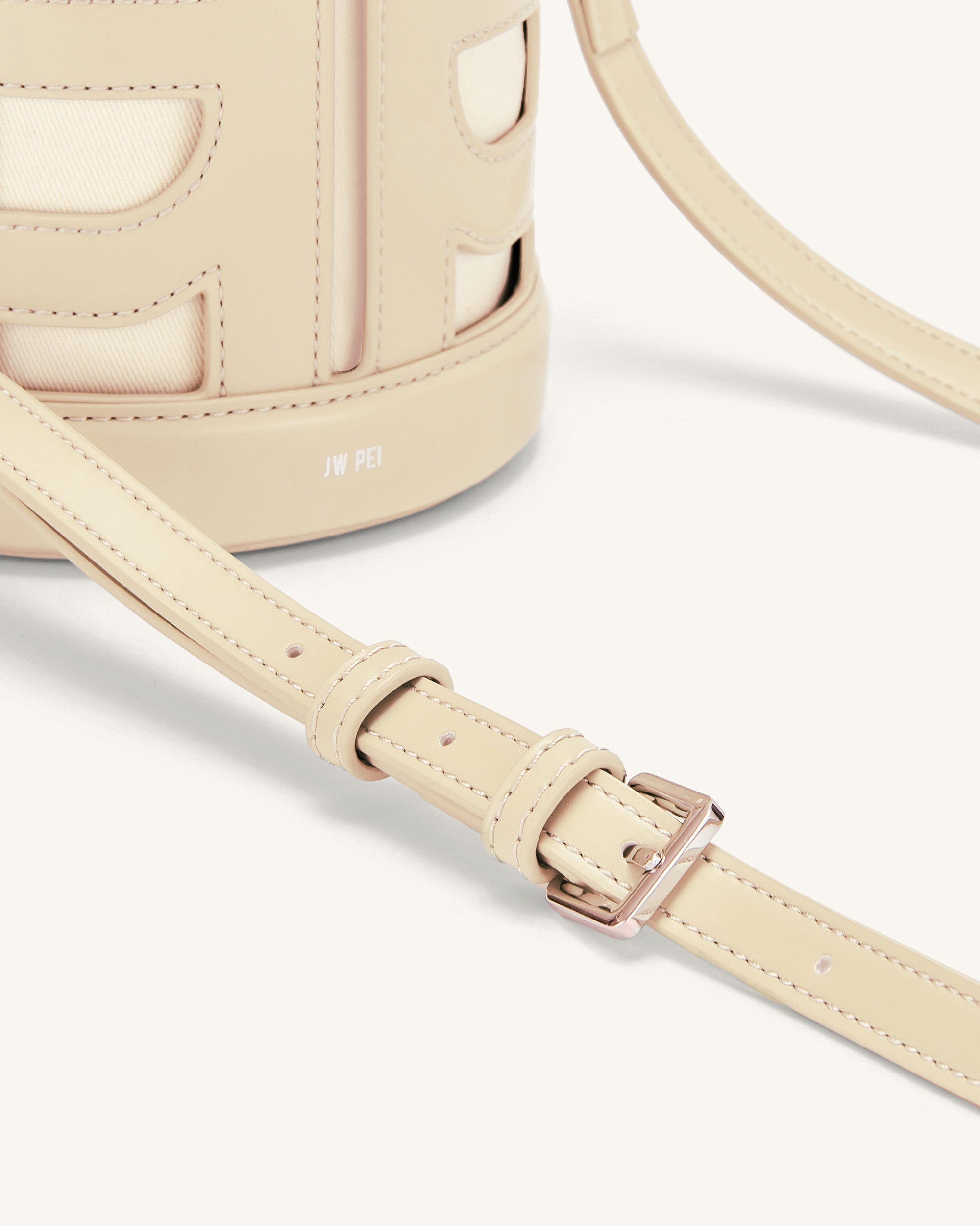 FEI Leather Cutout Bucket Bag - Beige