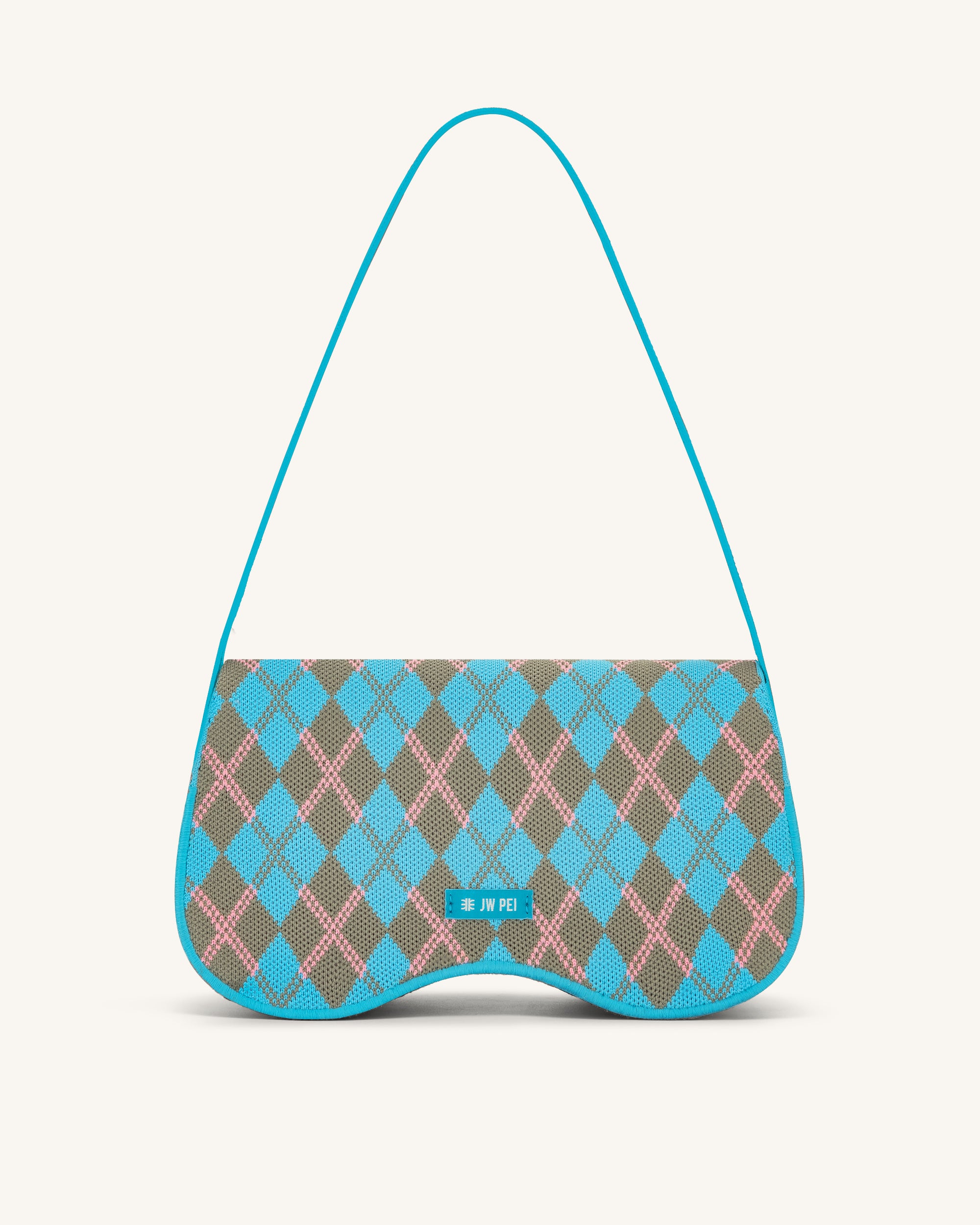 Becci Knitted Shoulder Bag - Lake Blue & Gray Green & Pink