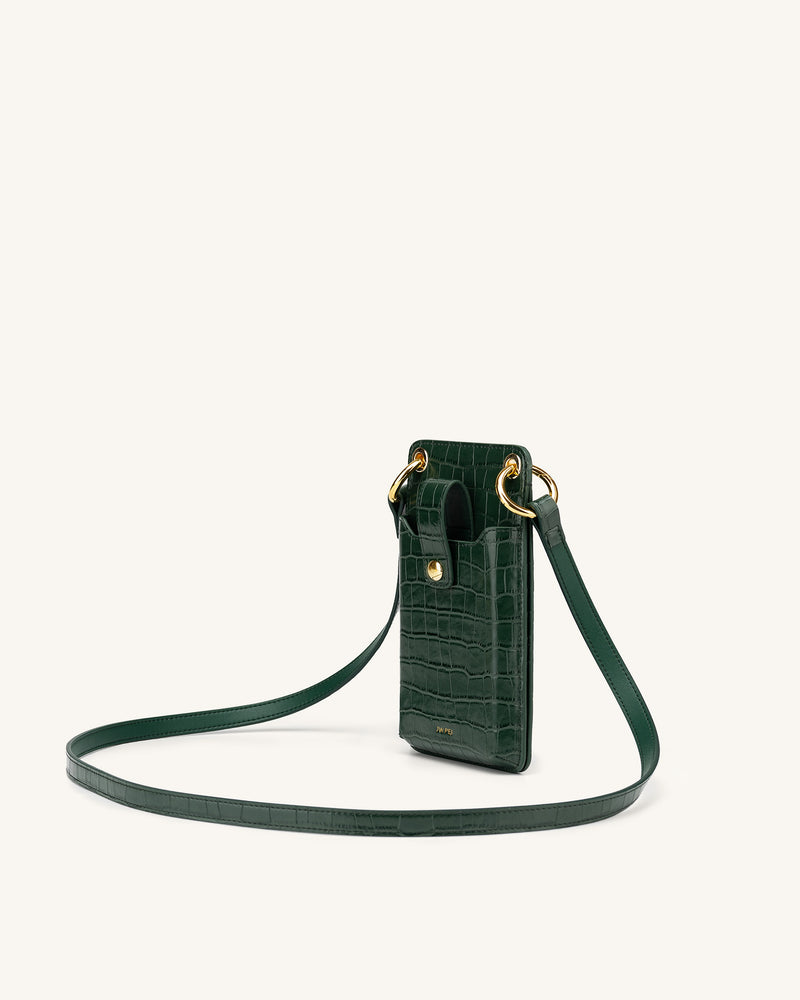 Quinn Phone Bag - Dark Green Croc