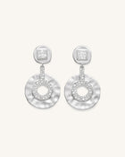 Geometrical Openwork Small Round Earrings - 18ct White Gold Plated & White Zircon