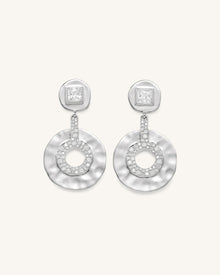 Geometrical Openwork Small Round Earrings - 18ct White Gold Plated & White Zircon