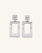 Geometrical Openwork Rectangle Earrings - 18ct White Gold Plated & White Zircon