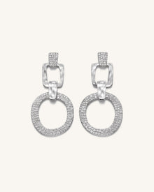 Geometrical Openwork Round Earrings - 18ct White Gold Plated & White Zircon