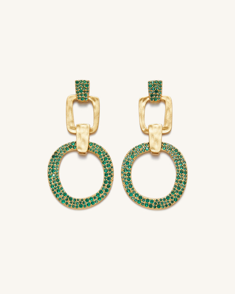 Geometrical Openwork Round Earrings - 18ct Gold Plated & Green Nano