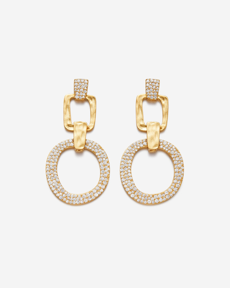 Geometrical Openwork Round Earrings - 18ct Gold Plated & White Zircon