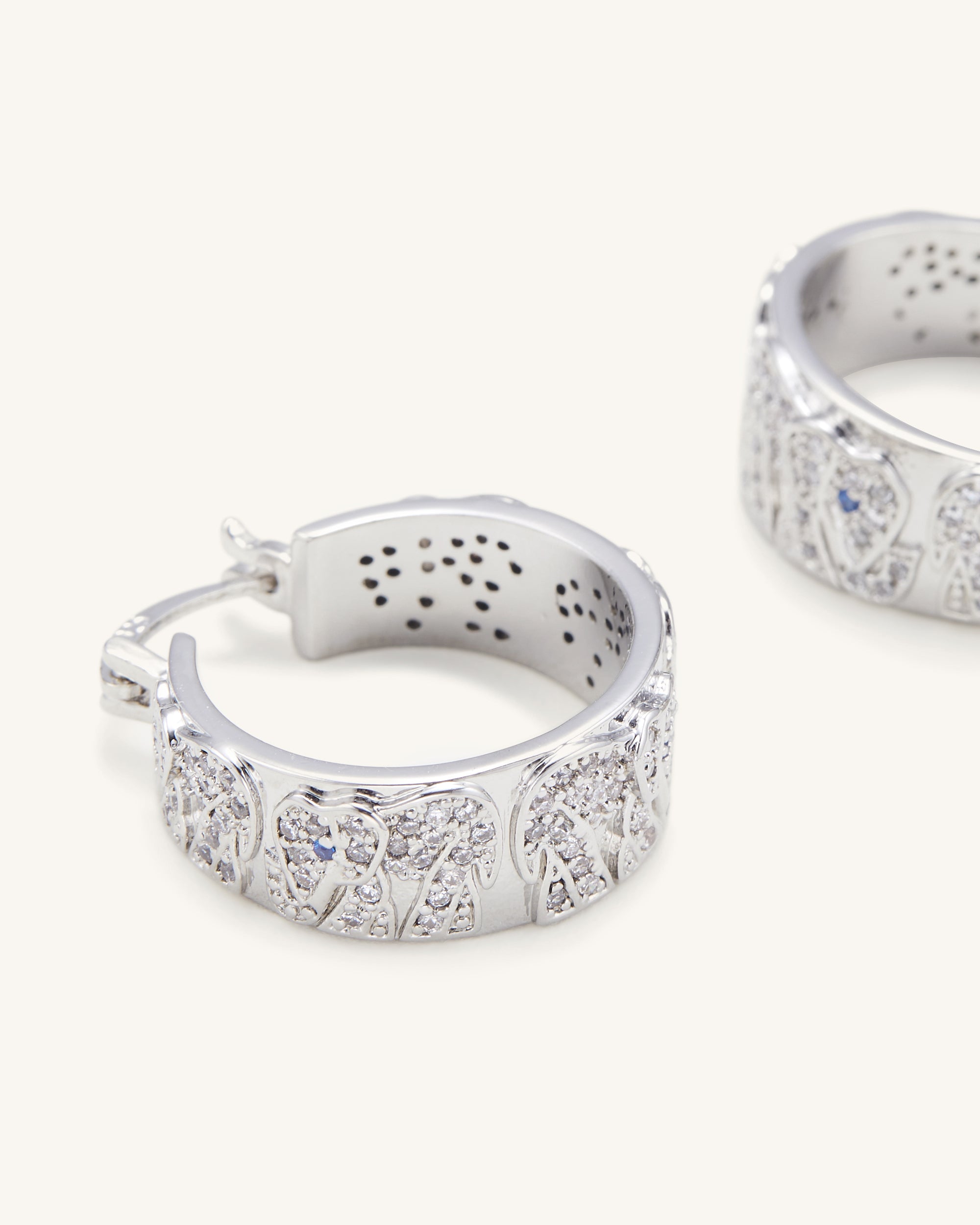 Elephant Earrings - 18ct White Gold Plated & White Zircon & Blue Spinel