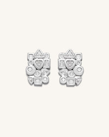 Geometrical Combination Earrings - 18ct White Gold Plated & White Zircon