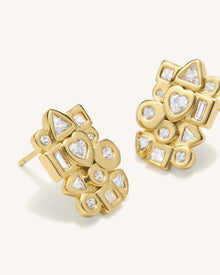 Geometrical Combination Earrings - 18ct Gold Plated & White Zircon