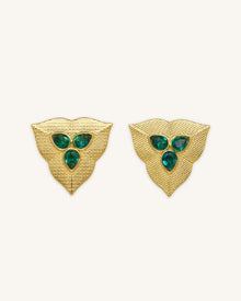 Leaf Earrings - 18ct Gold Plated & Dark Green Zircon