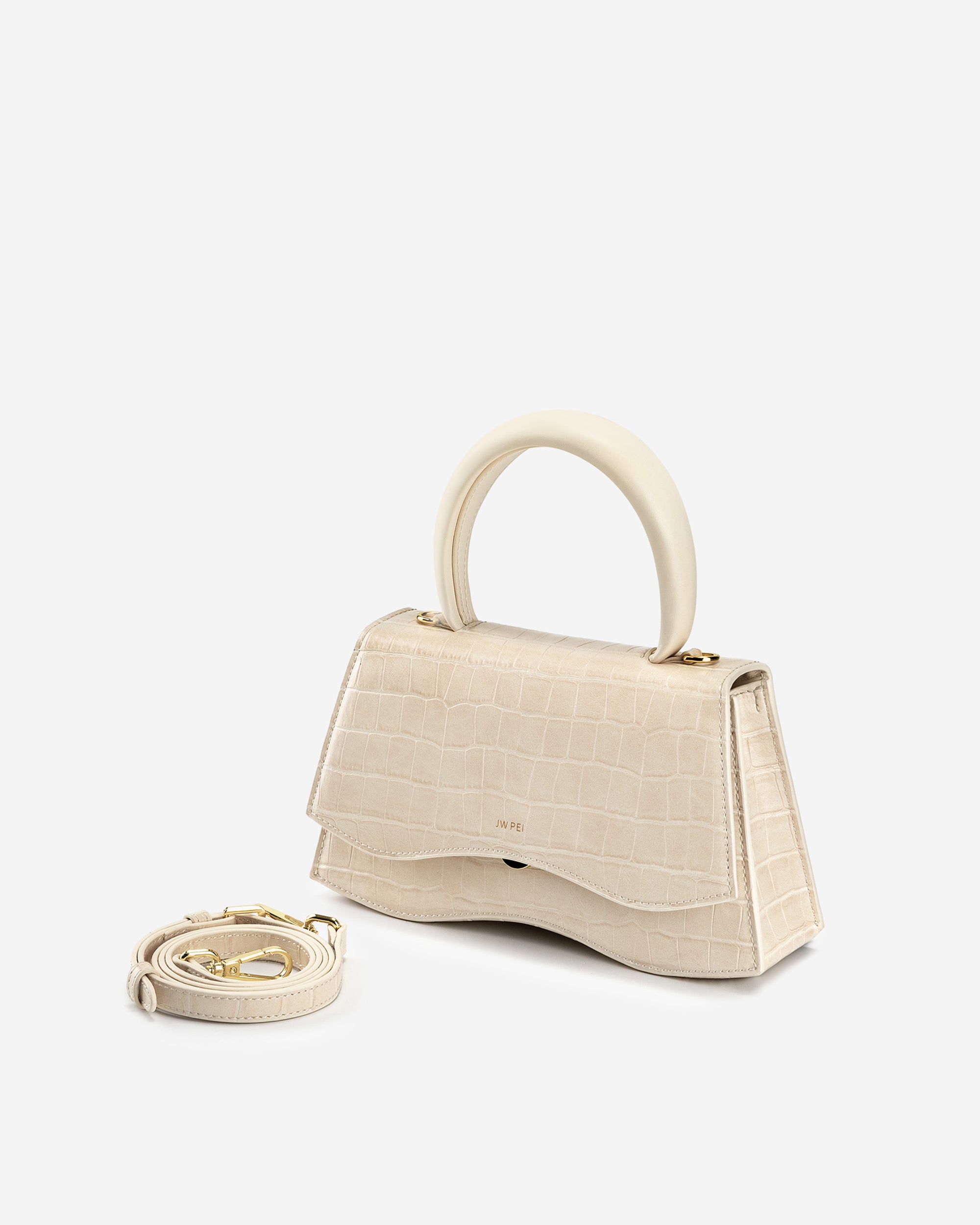 Molly Top Handle Bag - Light Beige Croc