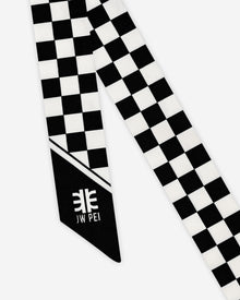 Gradient Checkerboard Faux Silk Twill Scarf - Black