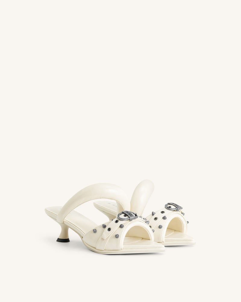 Sara  Studded Mule - White