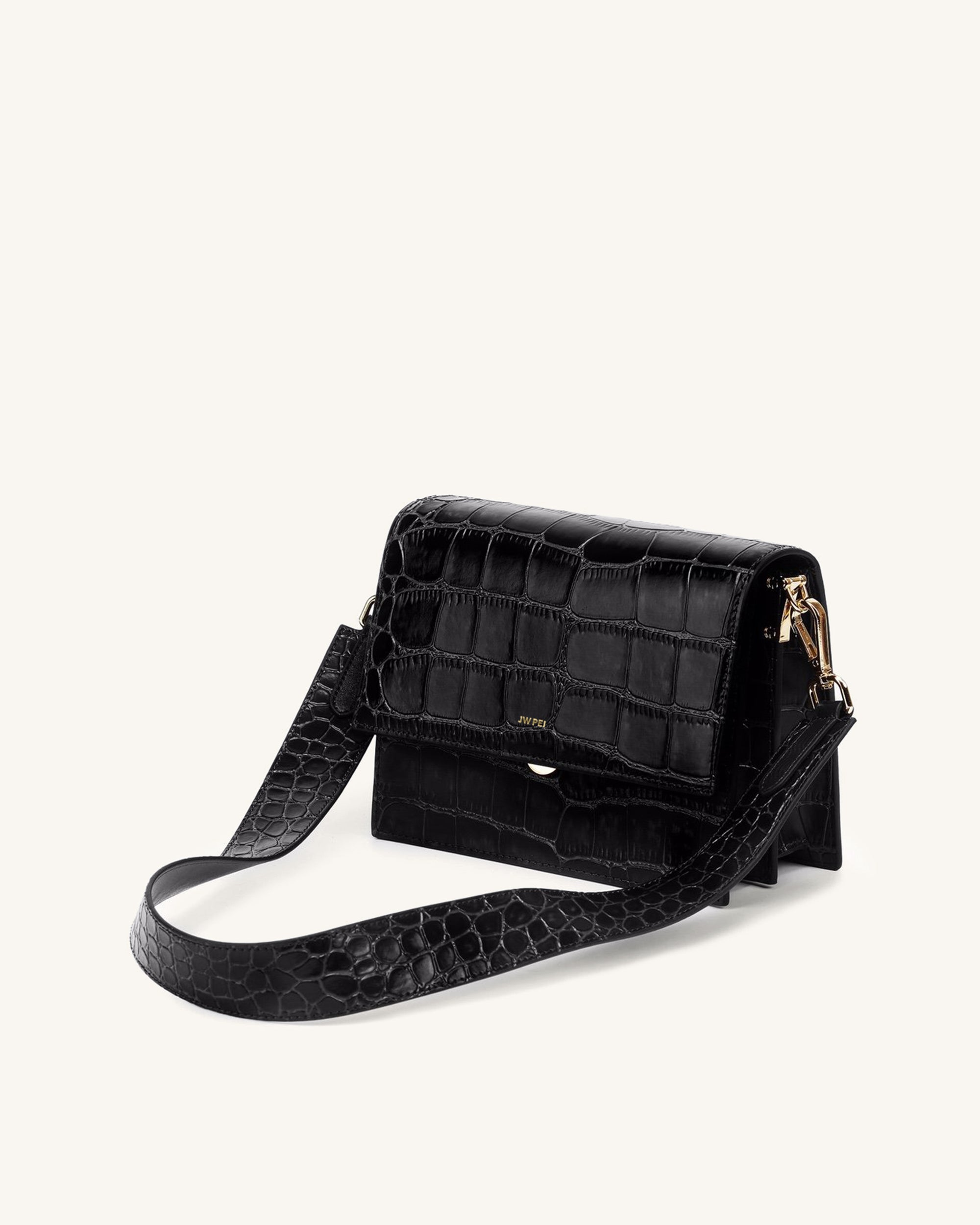 Mini Flap Crossbody - Black Croc