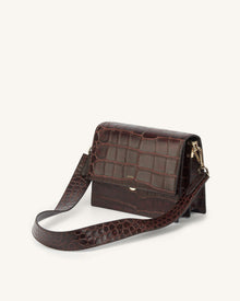 Mini Flap Crossbody - Brown Croc