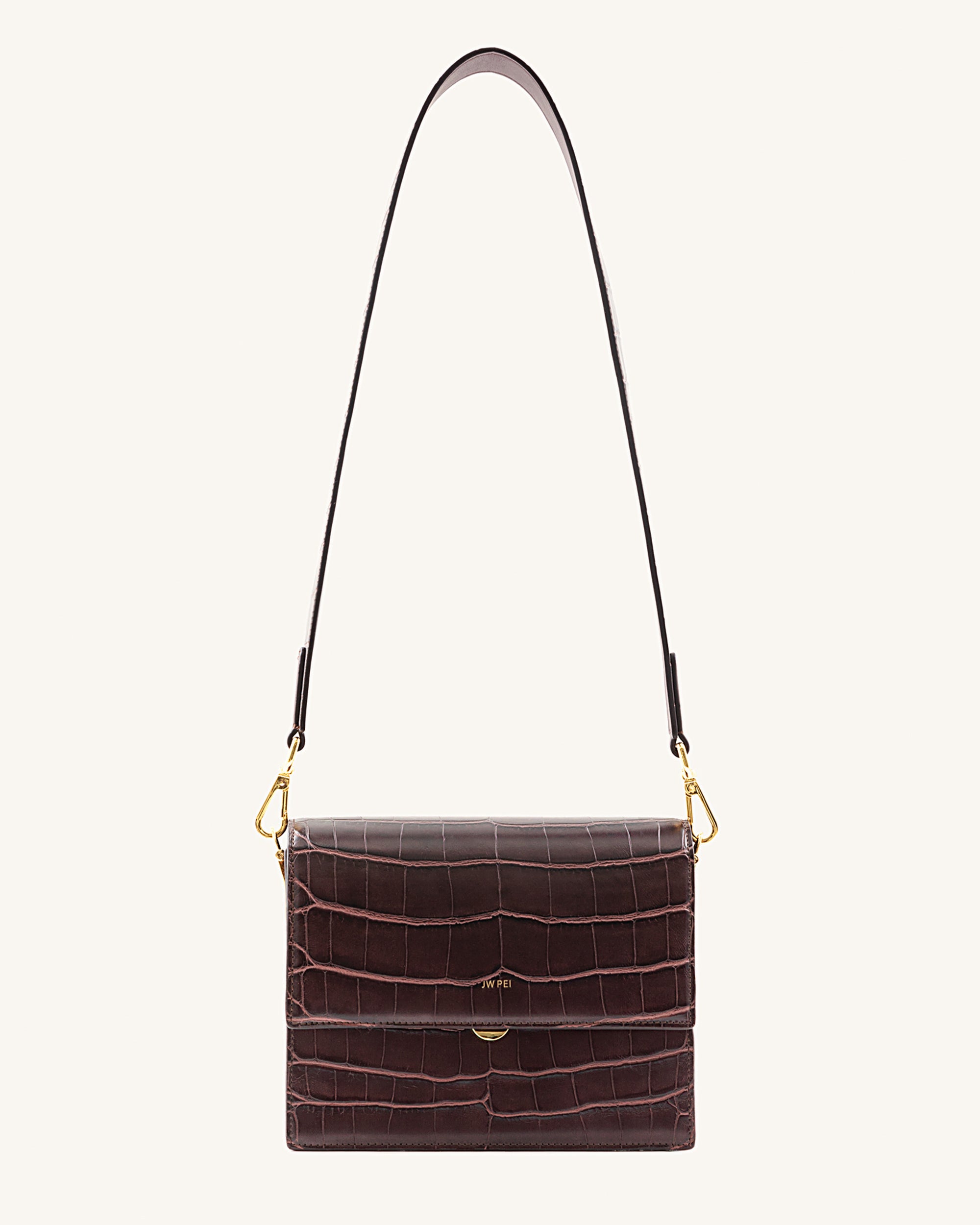 Mini Flap Crossbody - Brown Croc